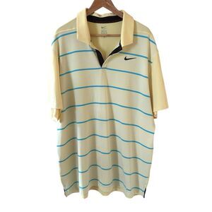 Nike Tiger Woods Men Golf Polo Shirt XXL Yellow Striped Dri-Fit Performance Logo